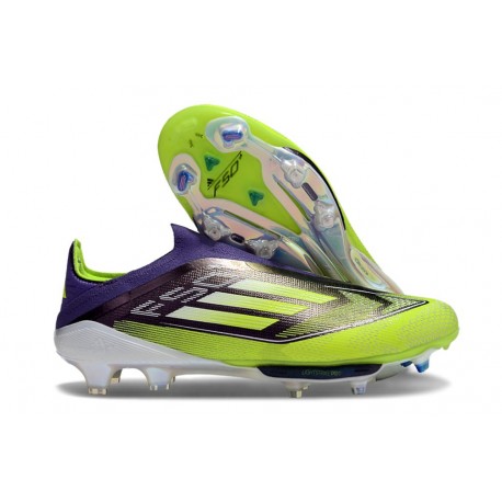 adidas F50+ Senza Lacci FG Viola Rush Ftwr Bianco Limone Lucido