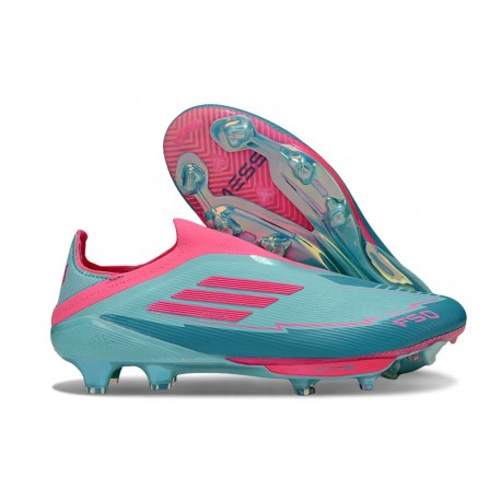 adidas F50+ Senza Lacci FG Messi Flash Acqua Rosa Lucido Ciano Lucido