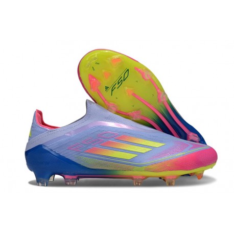 Scarpe adidas F50 Elite Laceless FG Blu Fusion Limone Lucido Rosa Lucido