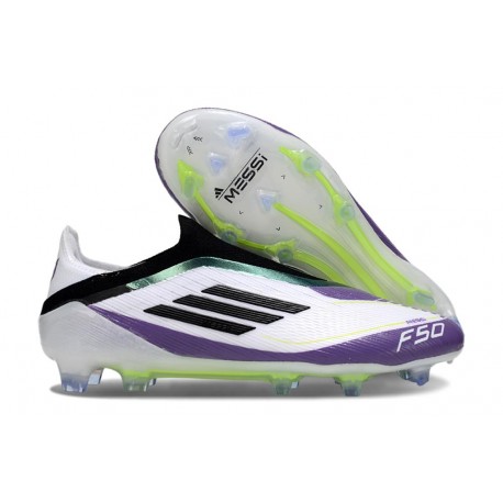 Scarpe adidas F50 Elite Laceless FG X Messi Ftwr Bianco Nero Core Unity Viola