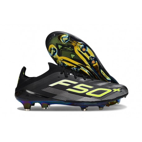 adidas Scarpe da Calcio F50+ FG Nero Core Ferro Metallizzato Limone Lucido
