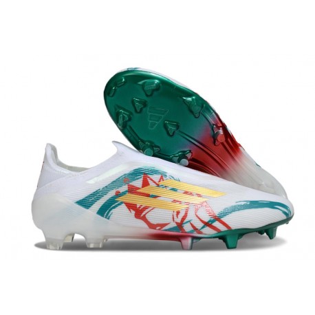 Scarpe adidas F50 Elite Laceless FG Bianco Verde Oro